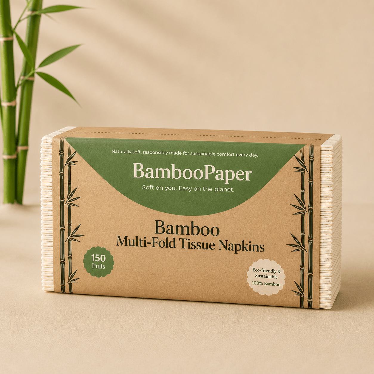 Bamboo Multi-Fold Tissue Napkins — 150 Sheets — standard