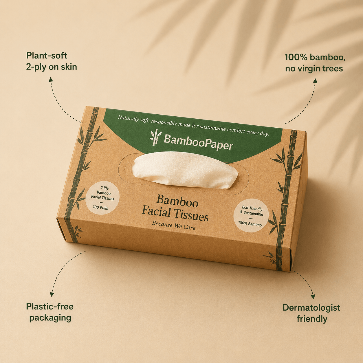 Bamboo Facial Tissue Box — 100 Pulls — view 2