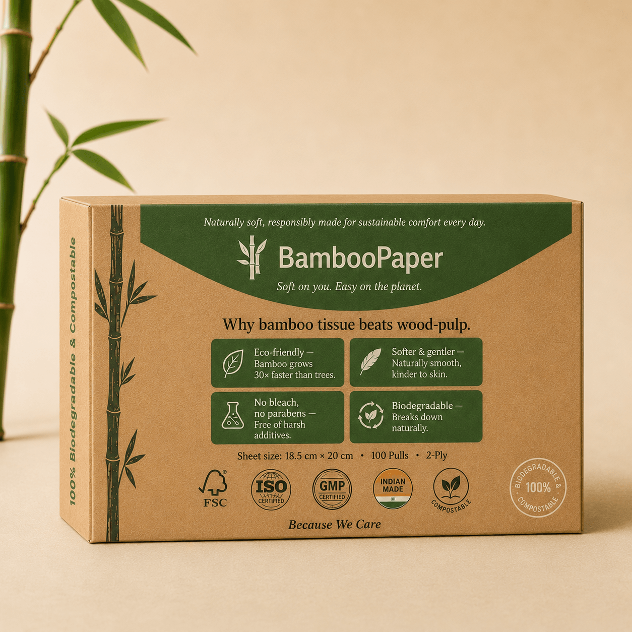 Bamboo Facial Tissue Box — 100 Pulls — view 4