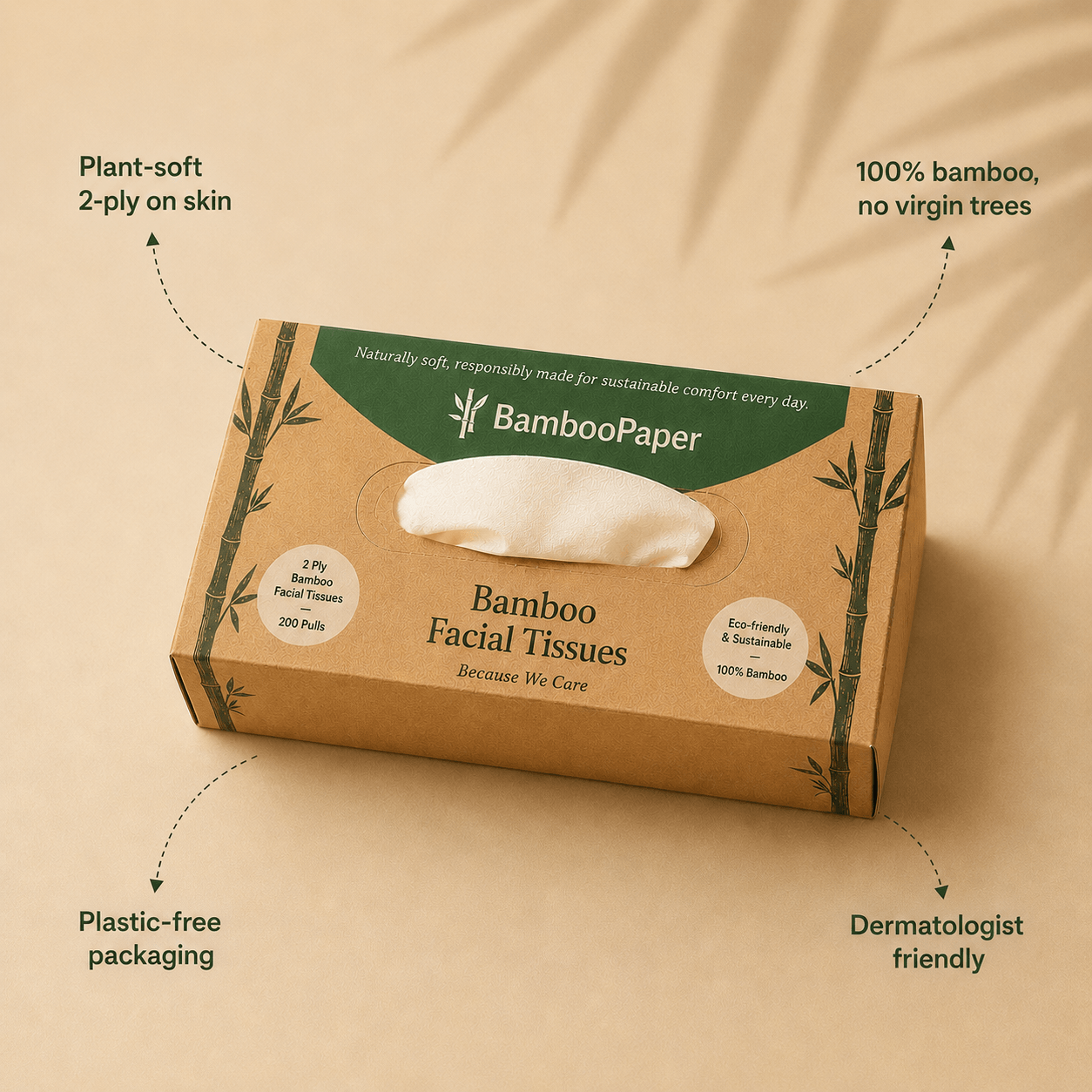 Bamboo Facial Tissue Box — 200 Pulls — view 2