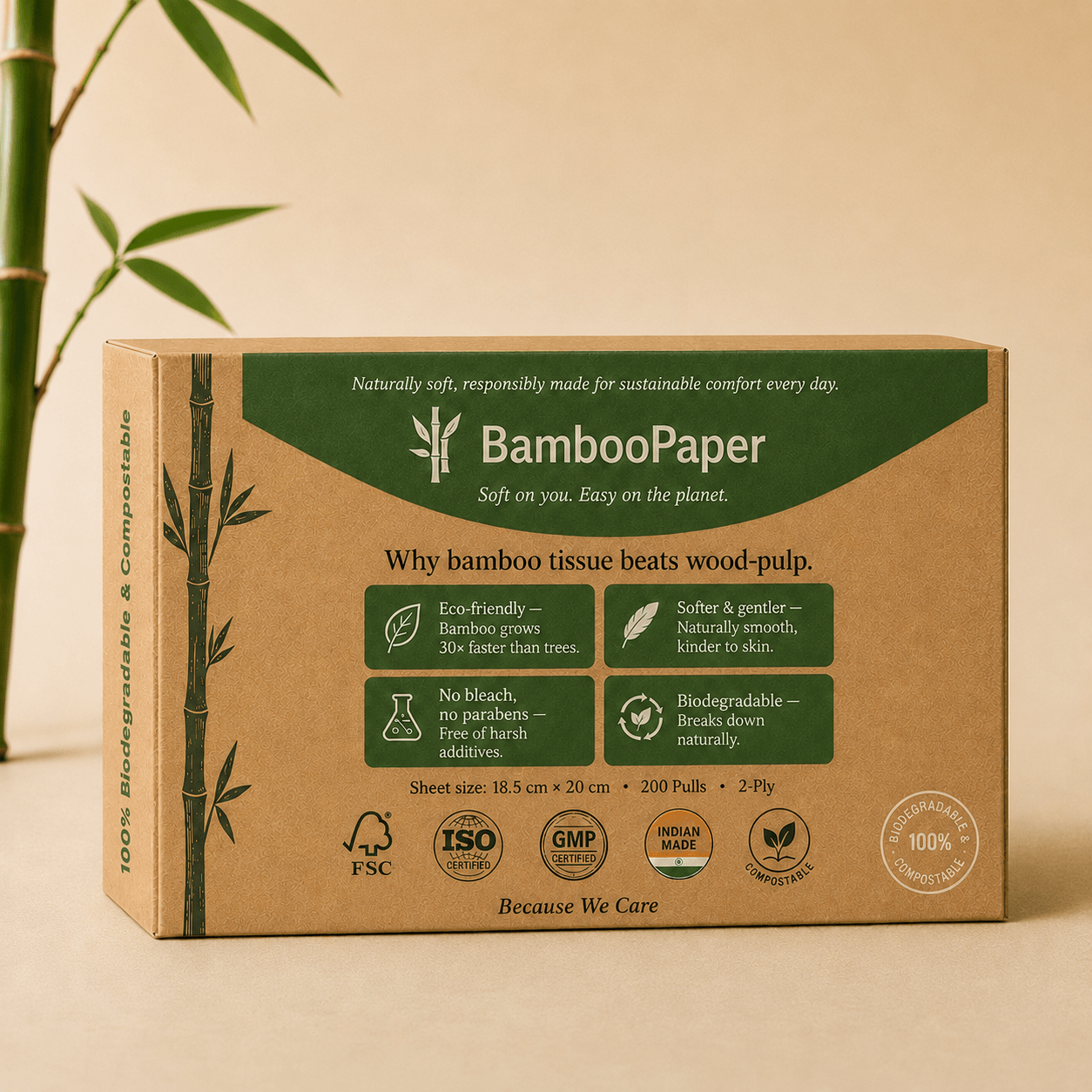 Bamboo Facial Tissue Box — 200 Pulls — view 4